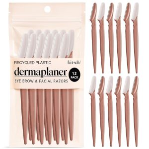 Kitsch Dermaplane Razor for Women Face – Face Razors for Women and Men – Eyebrow Trimmer, Shaver, Recycled Plastic Dermaplaning and Skin Care Tool – Terracotta, 12 pcs